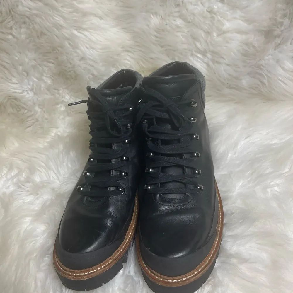 Marc Fisher Black Leather Lace-Up Boots with Brown Welt SZ9.5